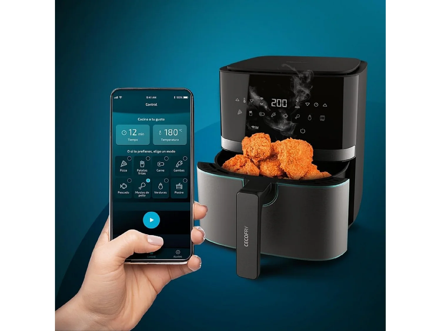 Freidora de aire Cecotec Cecofry Full InoxBlack 5500 Connected Pack 1700W 5,5L conexión WiFi inox/negro