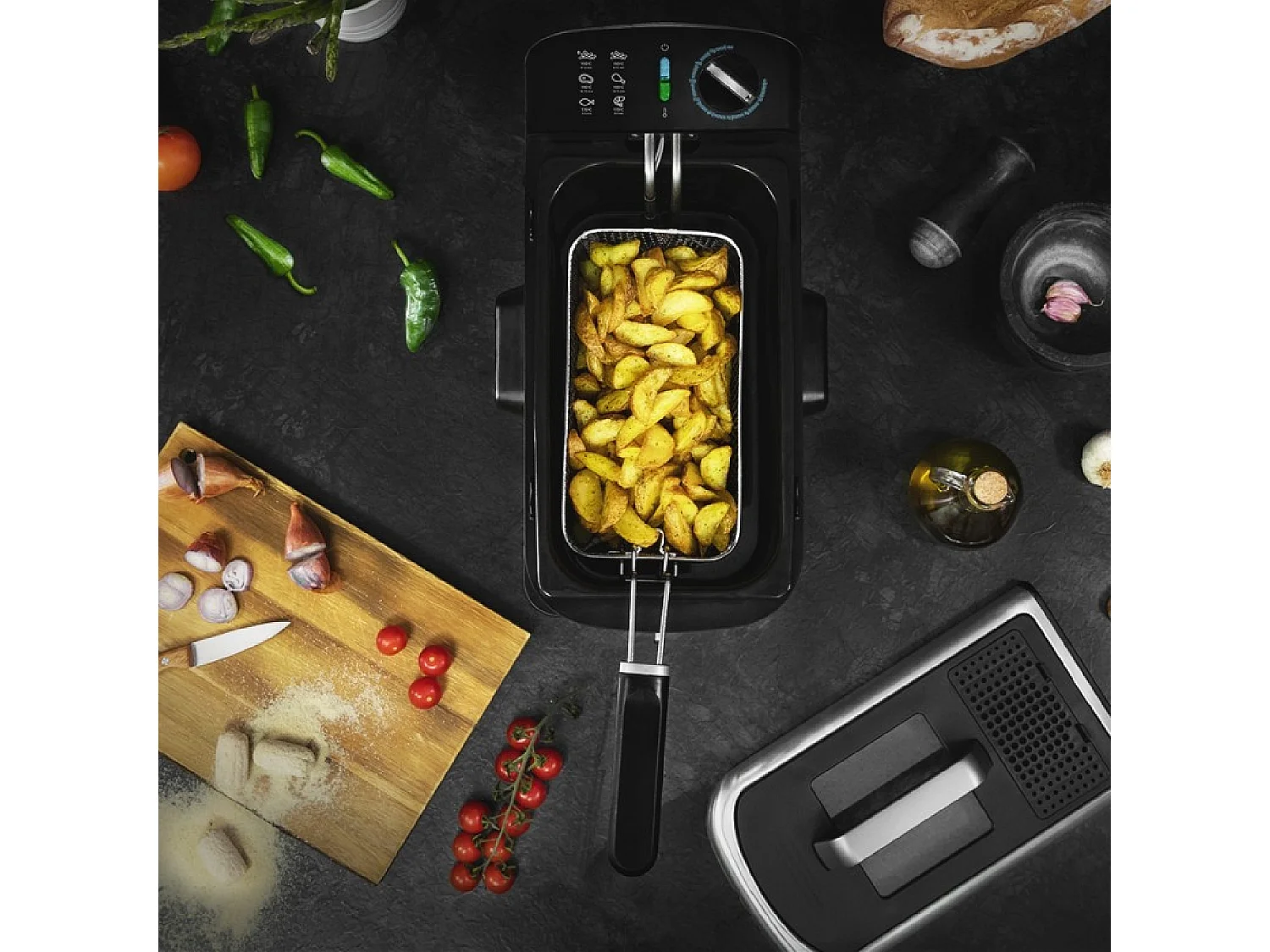 Freidora con Depósito CleanFry 3000 ProFilter. Potencia 2000 W, 3 litros de Capacidad, Sistema ProFilter para extraer y filtrar el Aceite, Apta para el lavavajillas