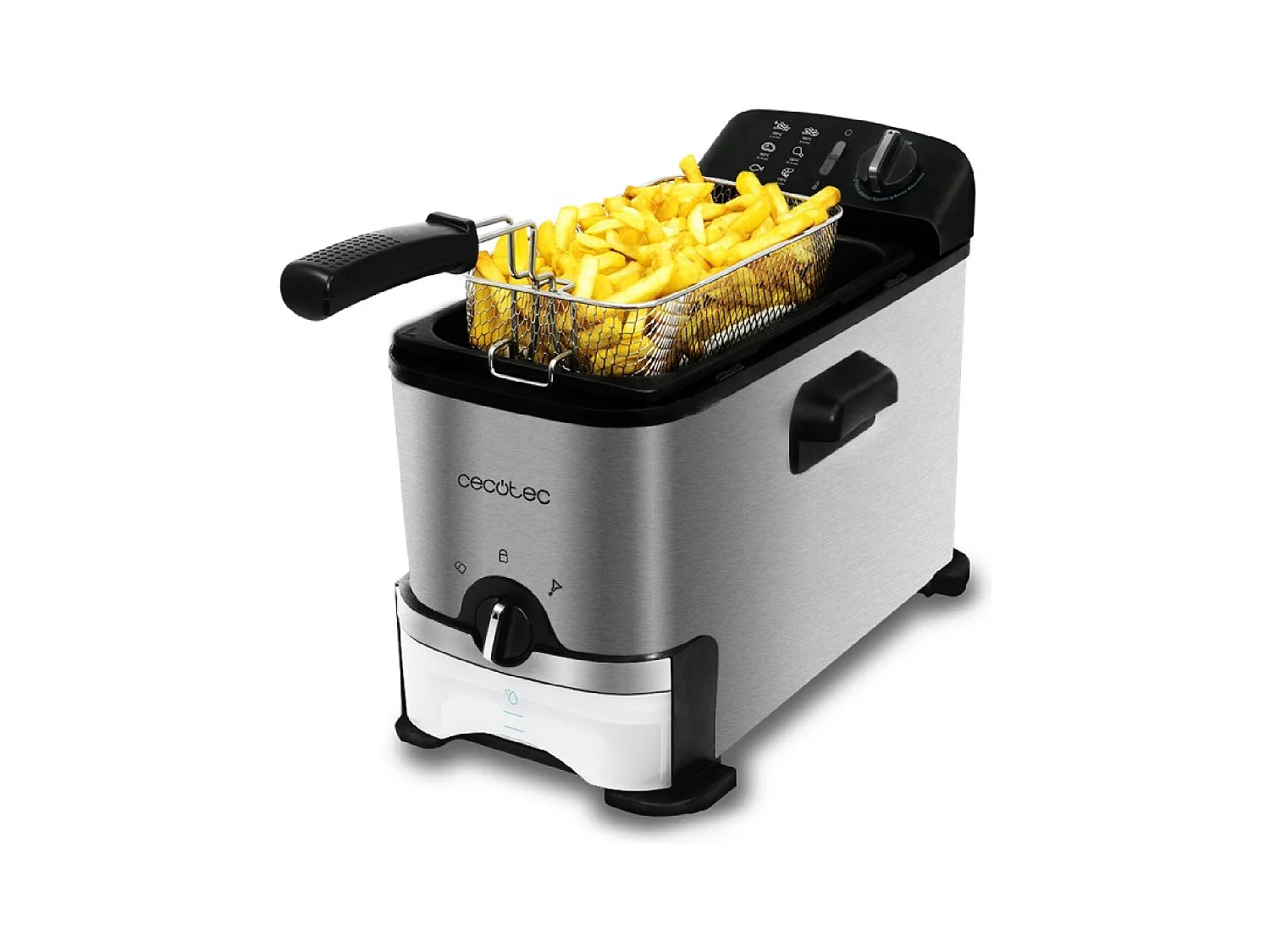 Cecotec Fritadeira de 3 litros de capacidade e 2000 W, com sistema integrado de filtração de óleo.