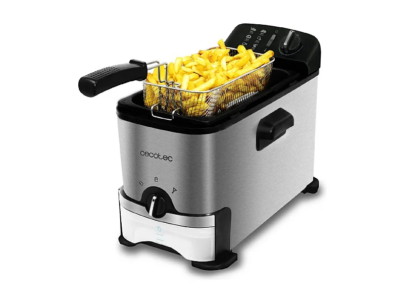 Cecotec Fritadeira de 3 litros de capacidade e 2000 W, com sistema integrado de filtração de óleo.