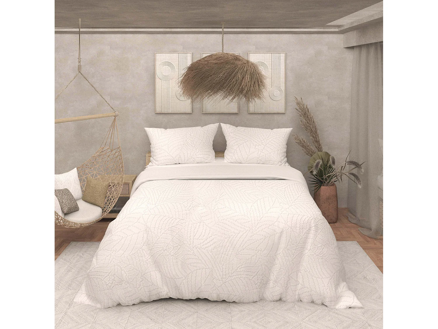 Parure housse de couette 3D microfibre 240x220 cm MAYA blanc, par Soleil d'Ocre