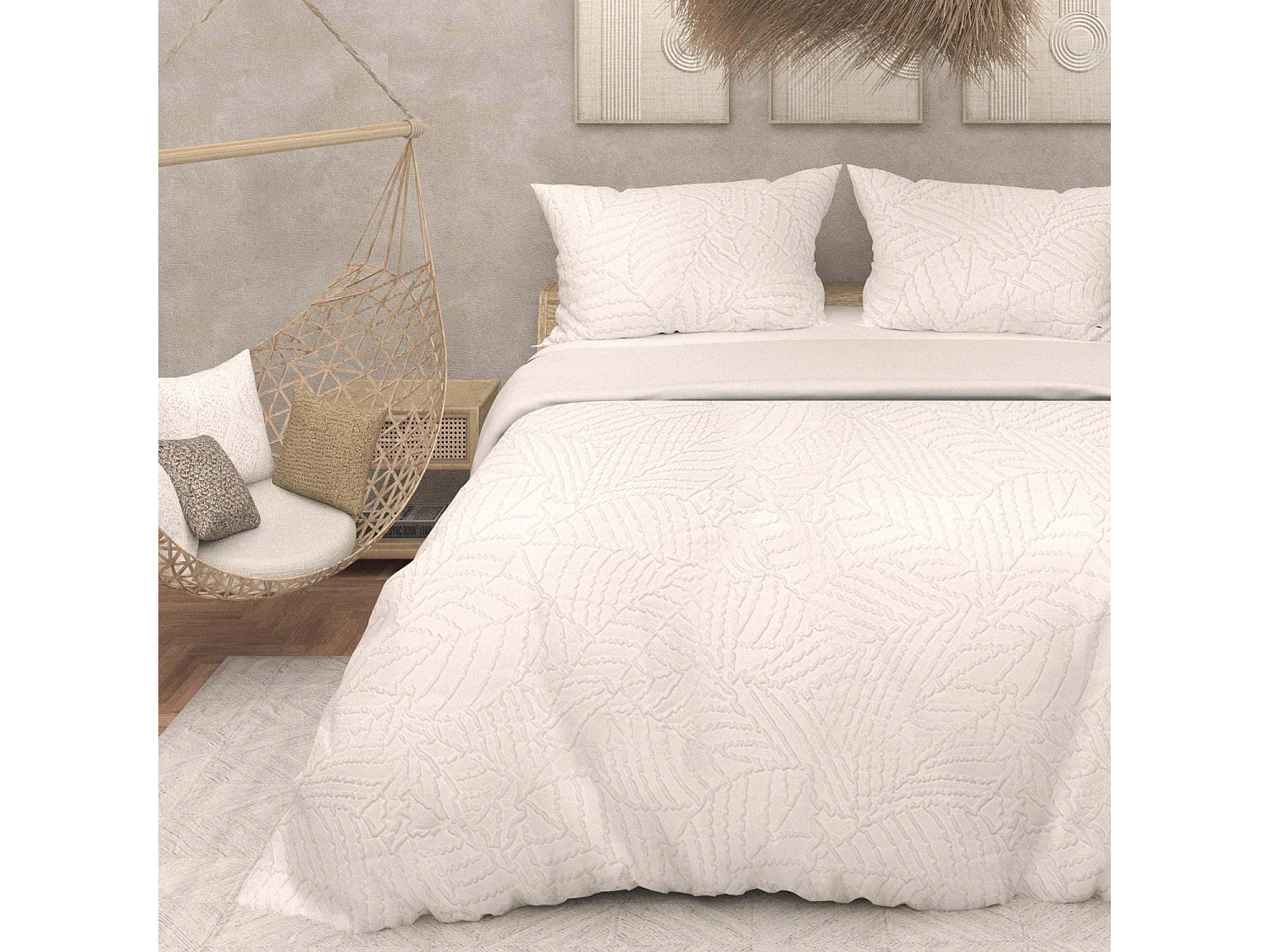 Parure housse de couette 3D microfibre 240x220 cm MAYA blanc, par Soleil d'Ocre