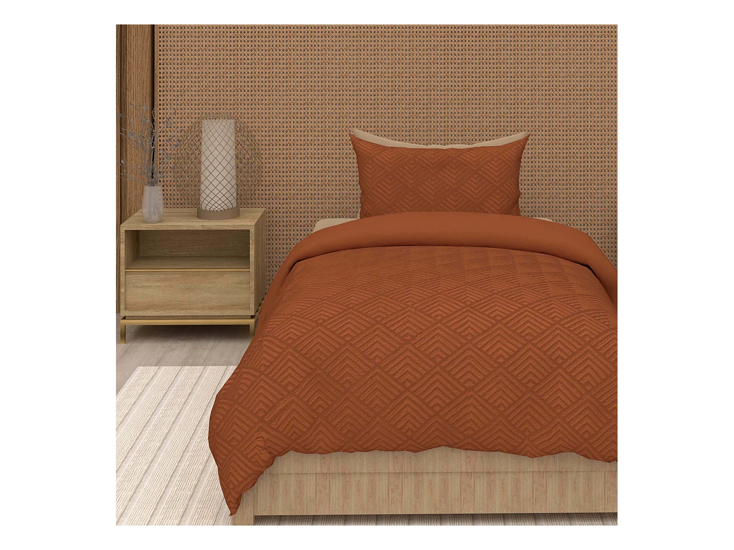 Parure housse de couette 3D microfibre 140x200 cm GAIA terra, par Soleil d'Ocre