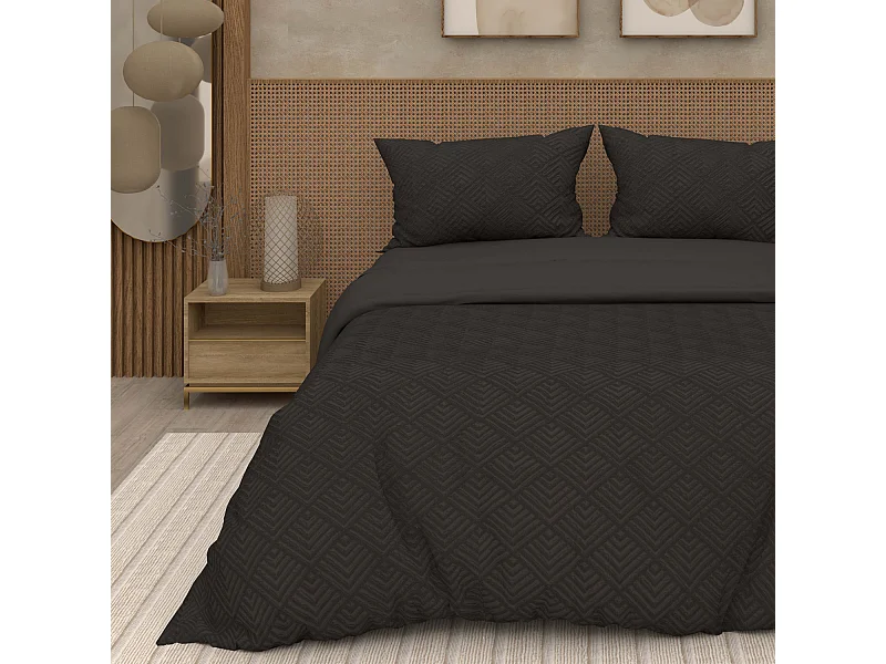 Juego de funda nórdica de microfibra 3D 240x220 cm GAIA negro, de Soleil d'Ocre