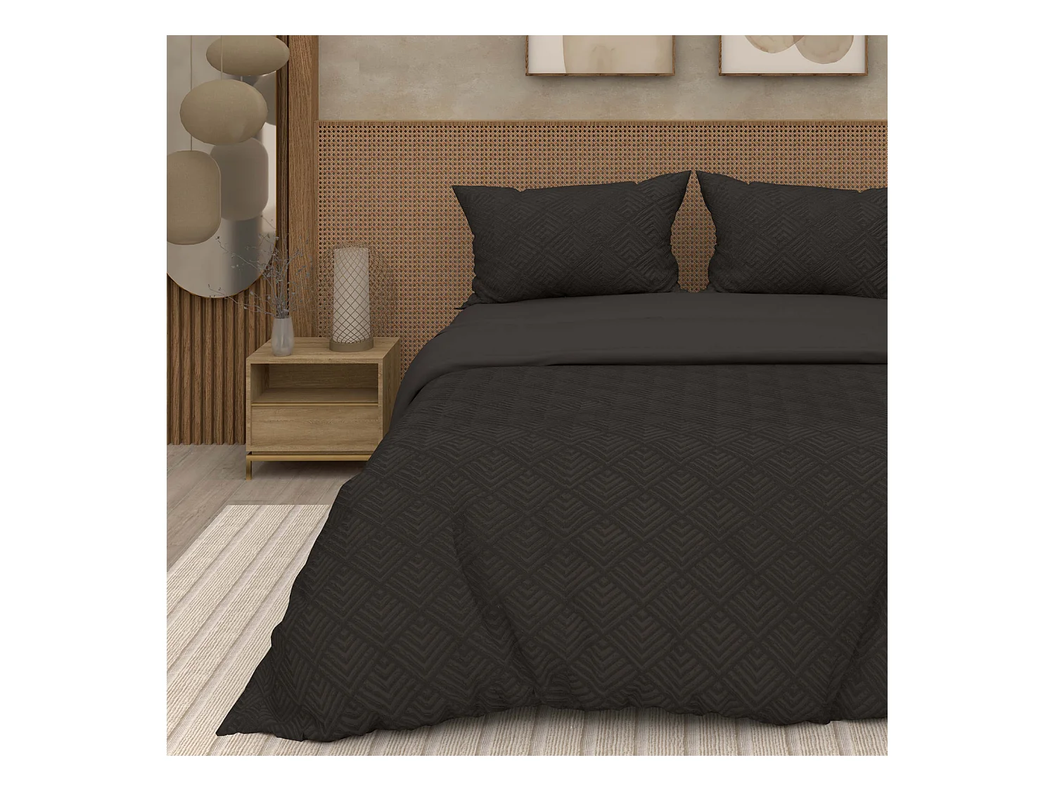 Parure housse de couette 3D microfibre 240x220 cm GAIA noir, par Soleil d'Ocre