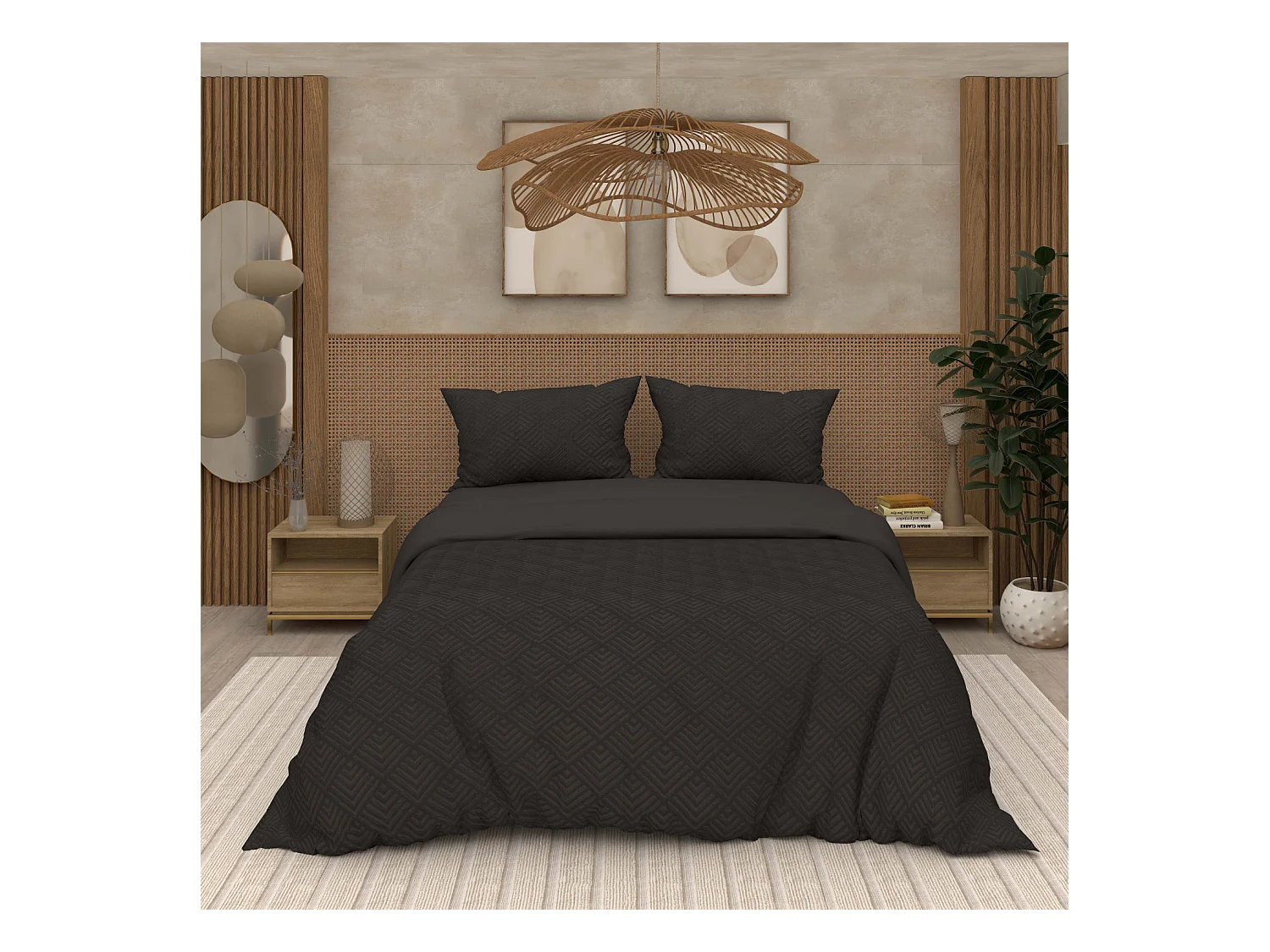 Juego de funda nórdica de microfibra 3D 240x220 cm GAIA negro, de Soleil d'Ocre