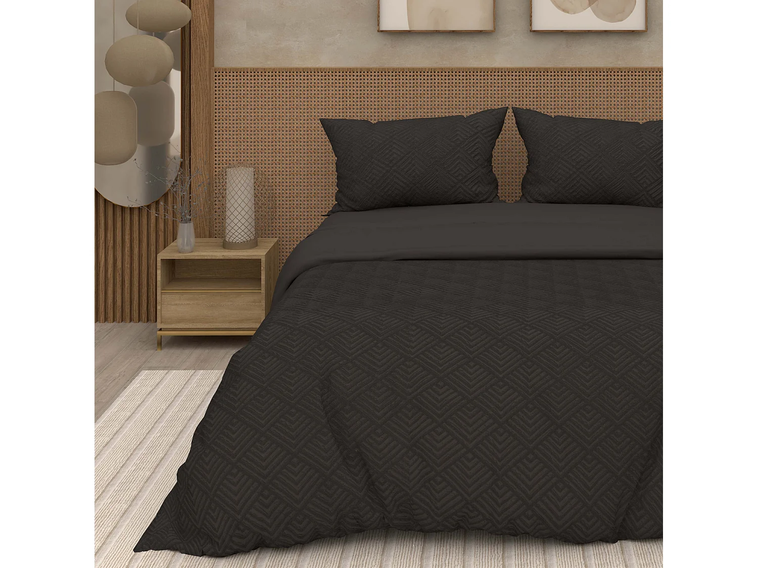 Juego de funda nórdica de microfibra 3D 240x220 cm GAIA negro, por Soleil d'Ocre