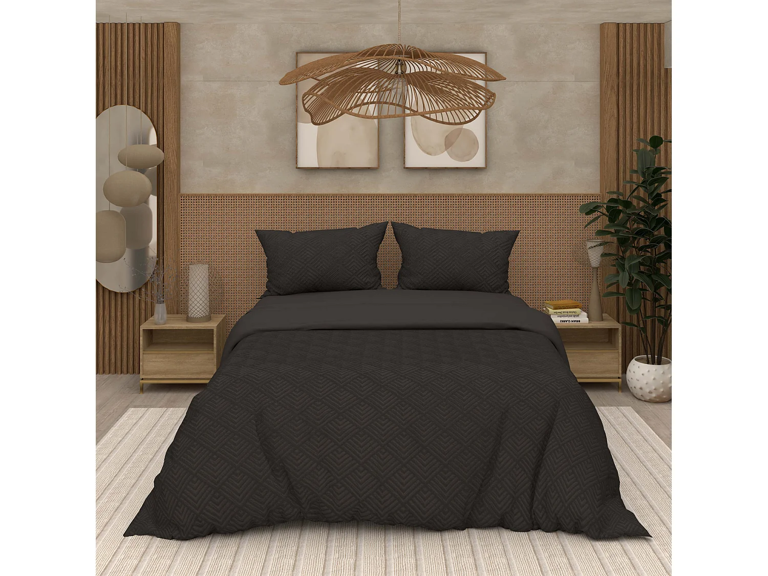 Juego de funda nórdica de microfibra 3D 240x220 cm GAIA negro, por Soleil d'Ocre