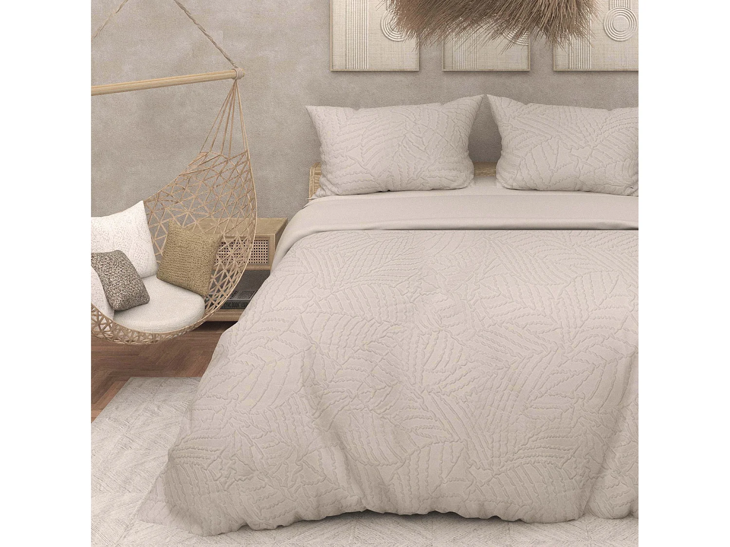 Parure housse de couette 3D microfibre 240x220 cm MAYA lin, par Soleil d'Ocre