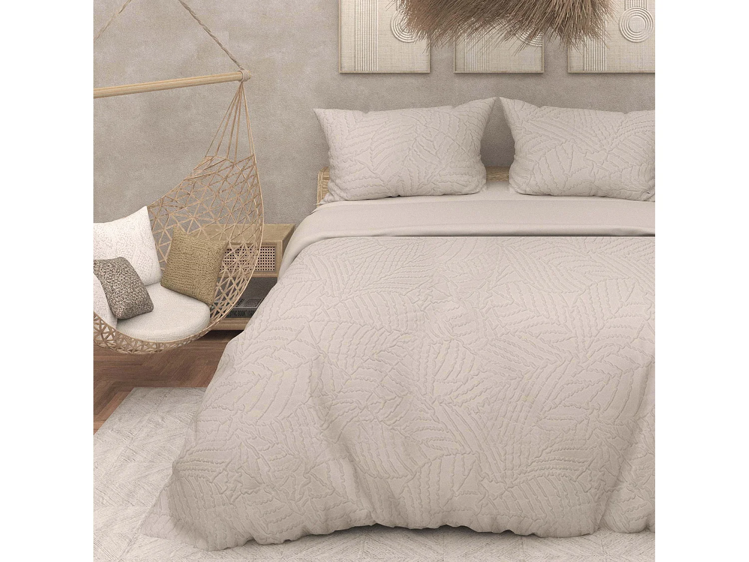 Parure housse de couette 3D microfibre 240x220 cm MAYA lin, par Soleil d'Ocre