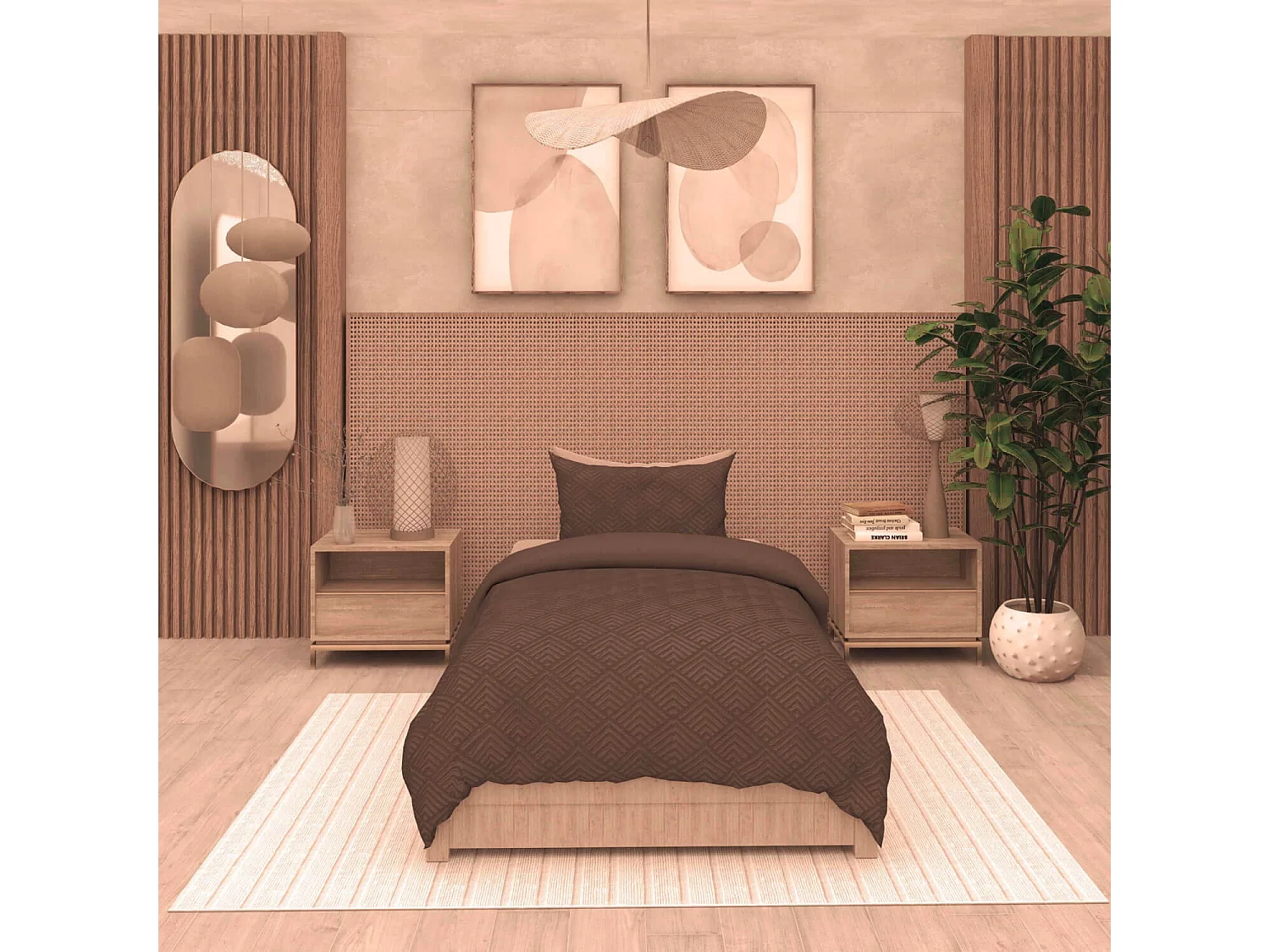 Juego de funda nórdica de microfibra 3D 140x200 cm GAIA marrón, de Soleil d'Ocre