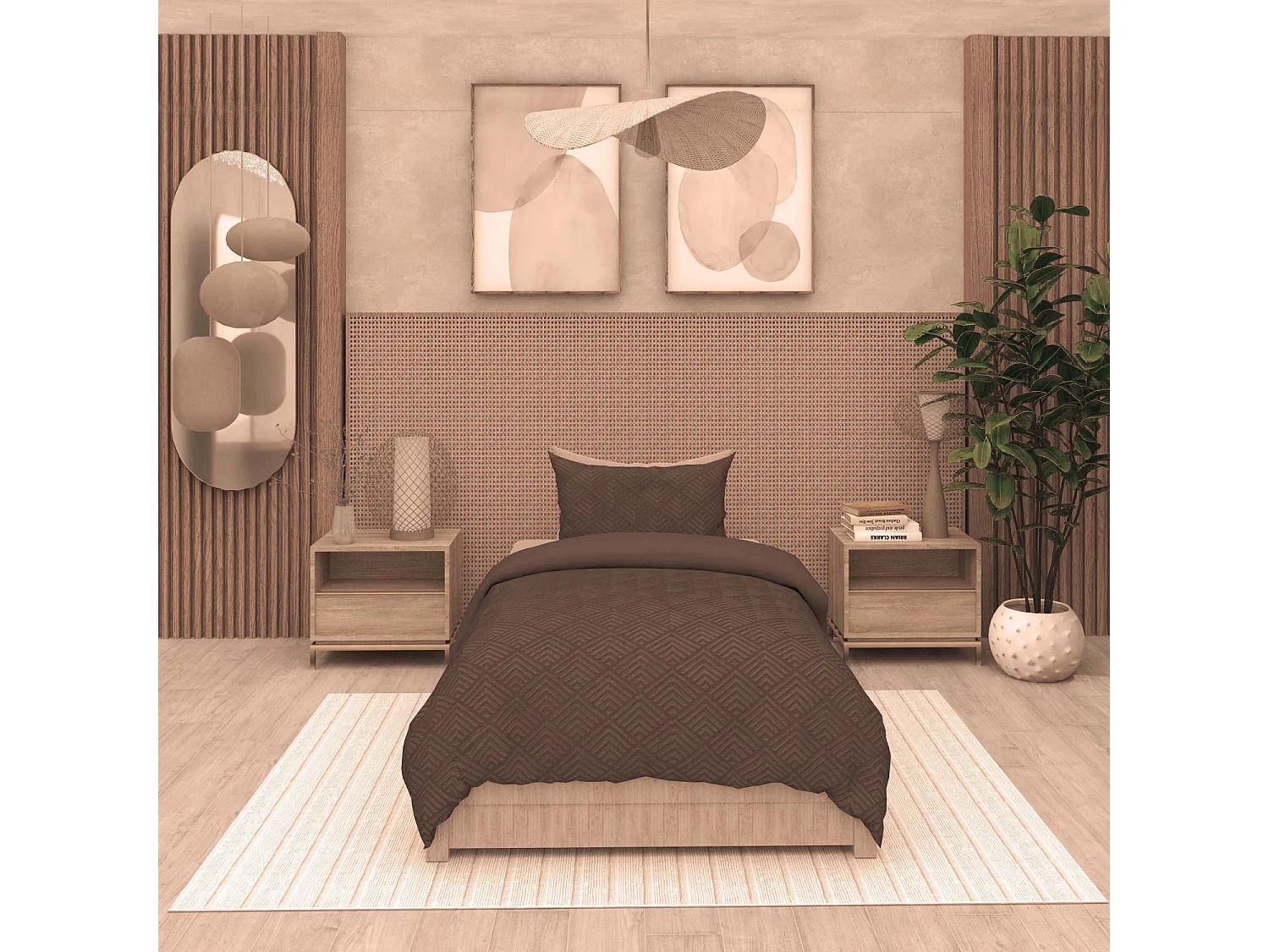 Juego de funda nórdica de microfibra 3D 140x200 cm GAIA marrón, de Soleil d'Ocre