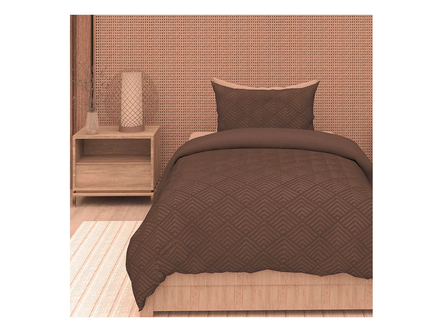 Parure housse de couette 3D microfibre 140x200 cm GAIA brun, par Soleil d'Ocre