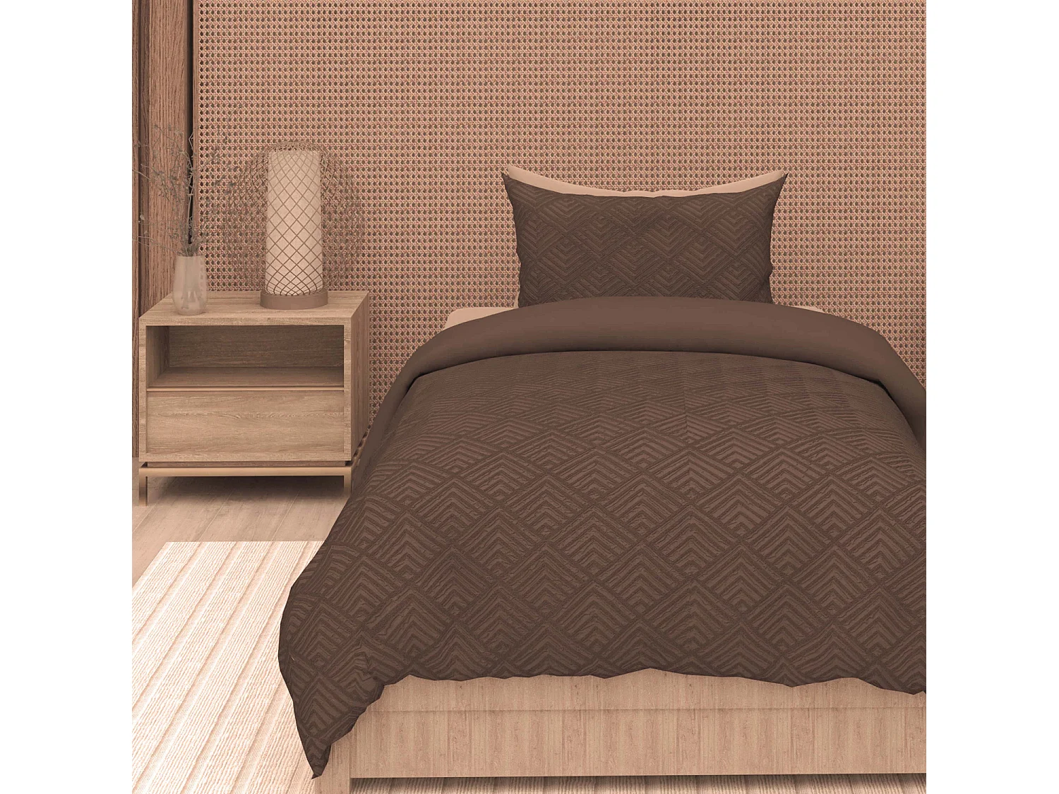 Juego de funda nórdica de microfibra 3D 140x200 cm GAIA marrón, por Soleil d'Ocre