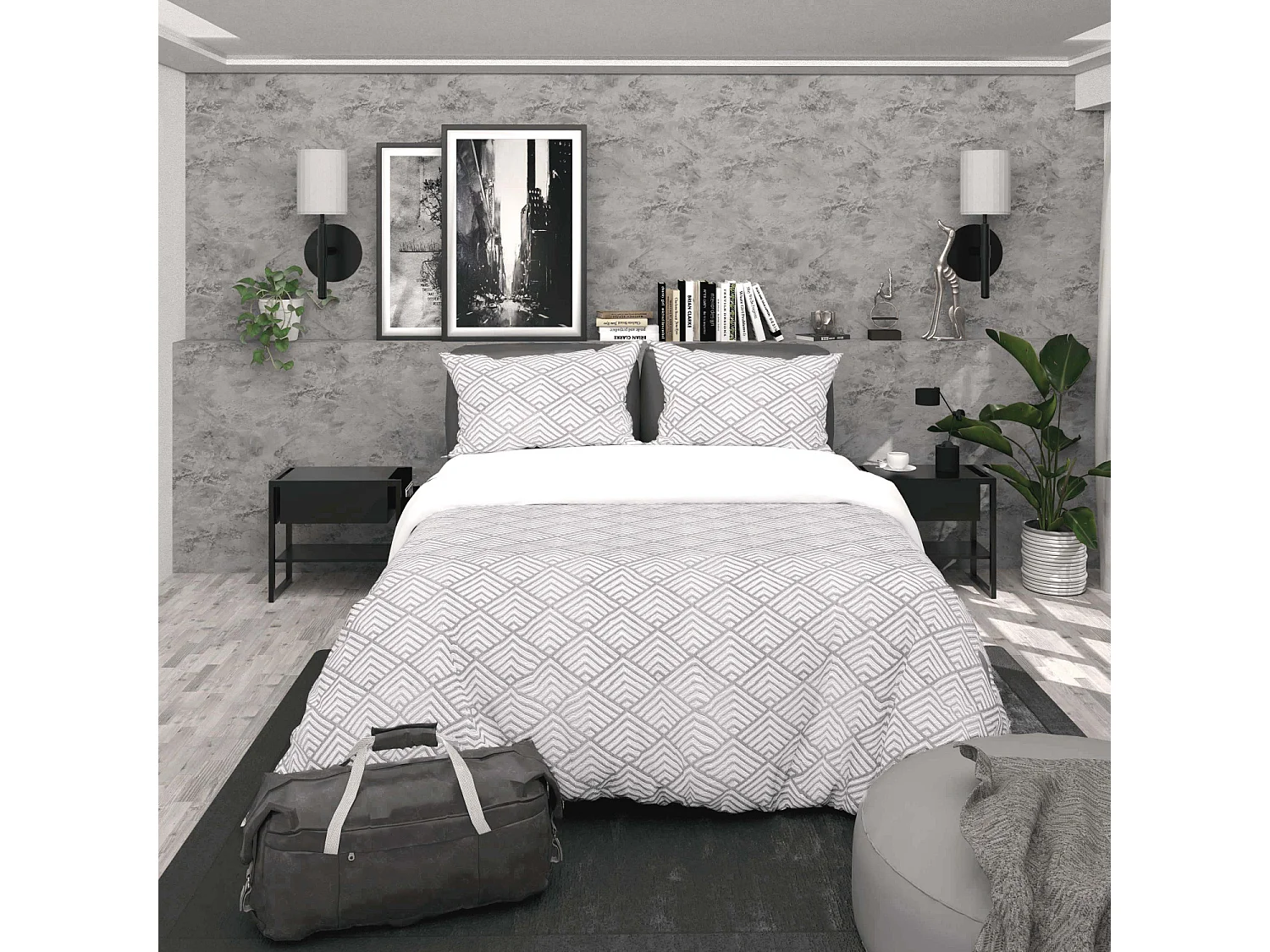 Parure housse de couette 3D microfibre 240x220 cm LAYA gris, par Soleil d'Ocre