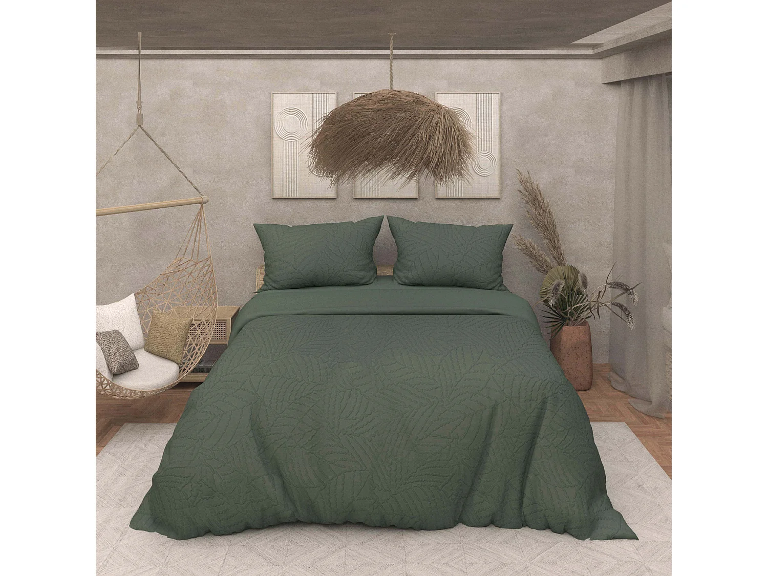 Juego de funda nórdica de microfibra 3D 240x220 cm MAYA caqui, de Soleil d'Ocre