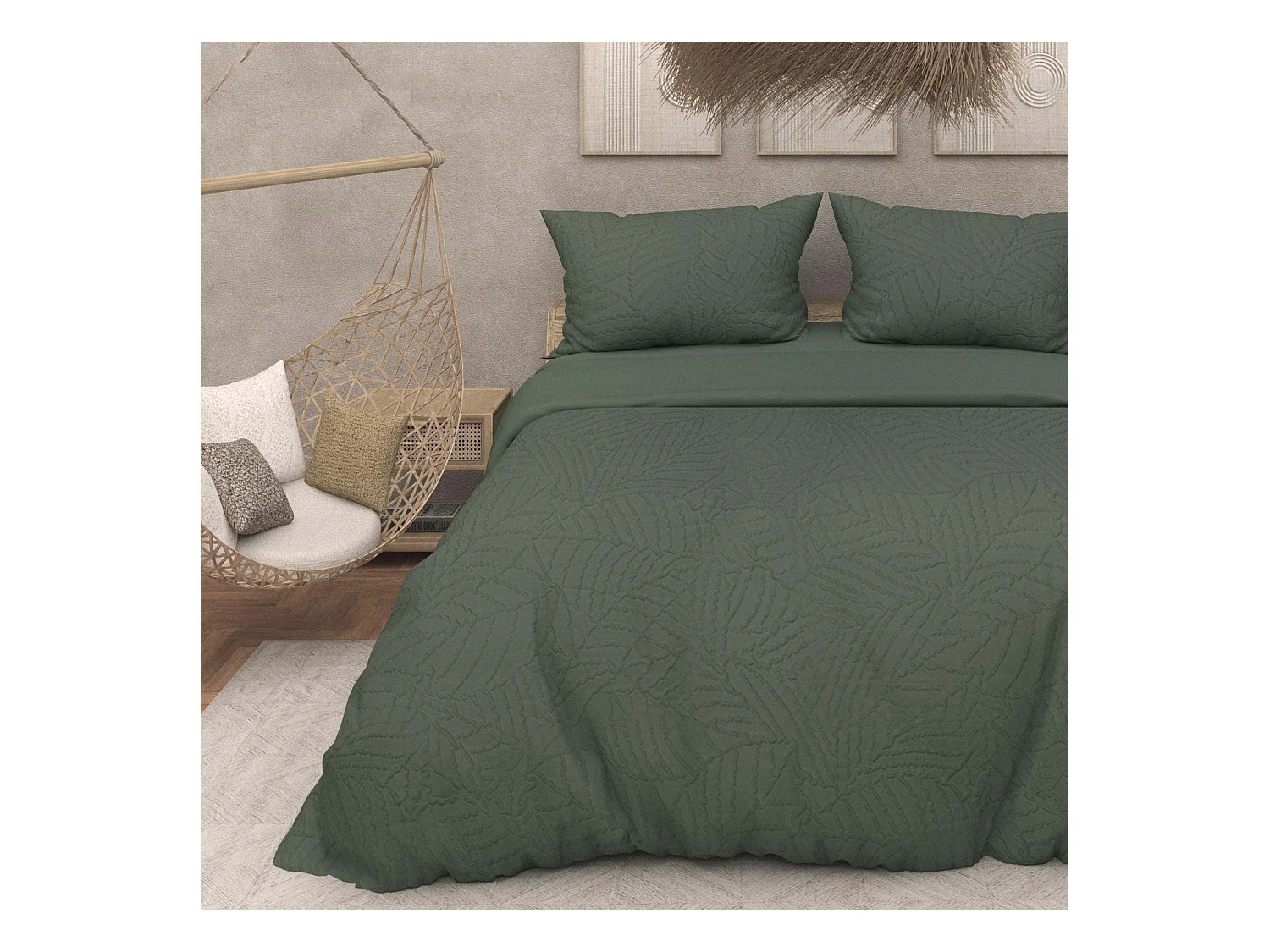 Parure housse de couette 3D microfibre 240x220 cm MAYA kaki, par Soleil d'Ocre