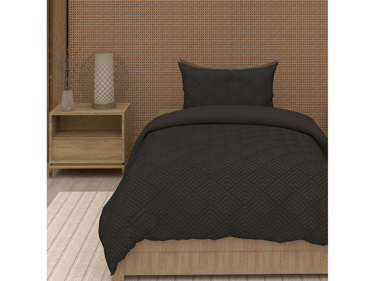 Juego de funda nórdica de microfibra 3D 140x200 cm GAIA negro, de Soleil d'Ocre