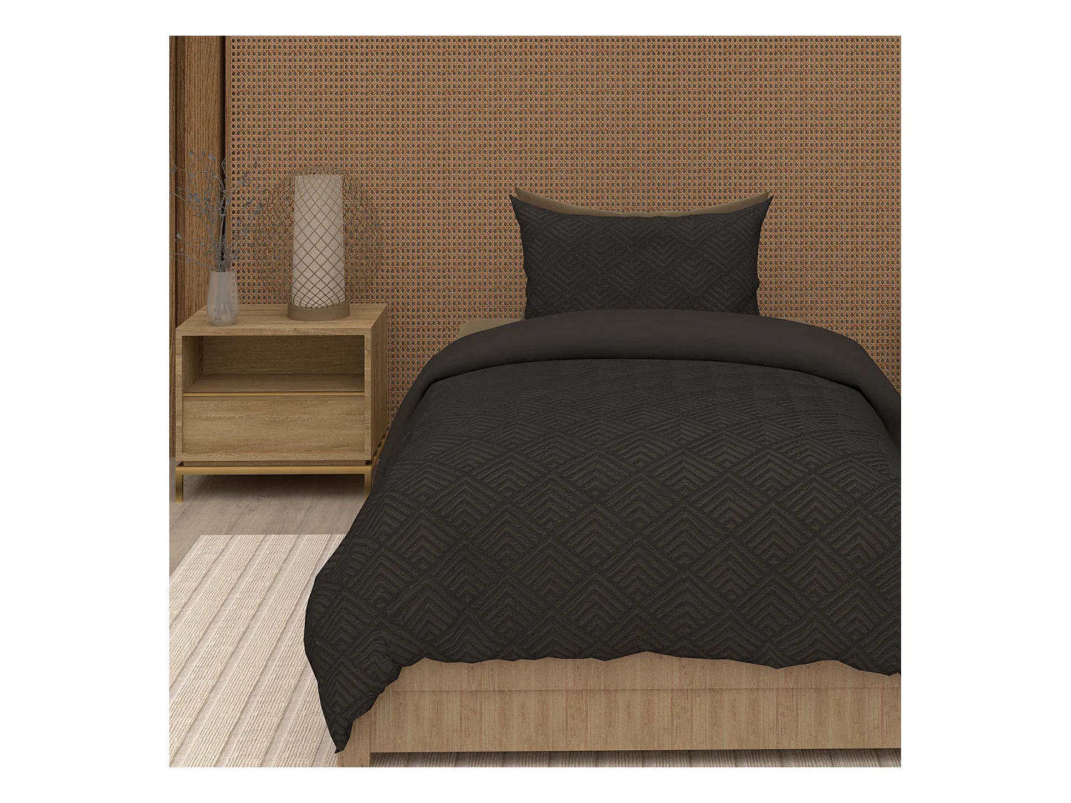 Parure housse de couette 3D microfibre 140x200 cm GAIA noir, par Soleil d'Ocre