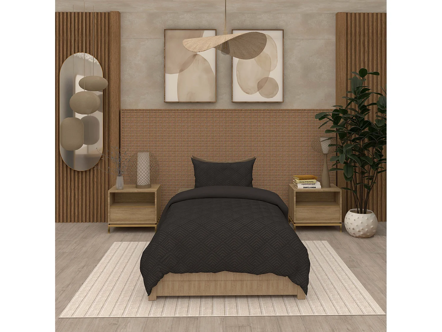 Juego de funda nórdica de microfibra 3D 140x200 cm GAIA negro, por Soleil d'Ocre