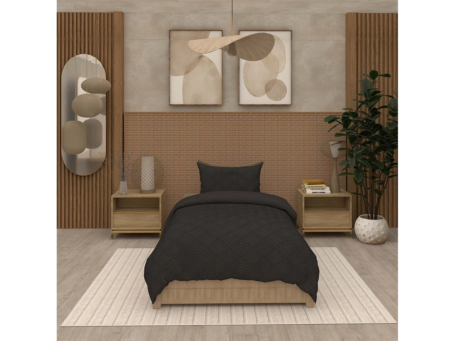 Juego de funda nórdica de microfibra 3D 140x200 cm GAIA negro, por Soleil d'Ocre