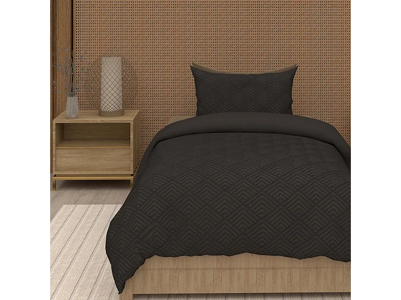 Parure housse de couette 3D microfibre 140x200 cm GAIA noir, par Soleil d'Ocre