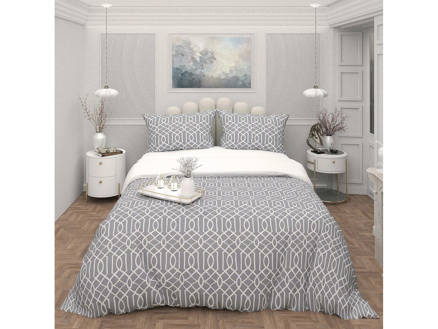 Parure housse de couette 3D microfibre 240x220 cm ANYA gris, par Soleil d'Ocre