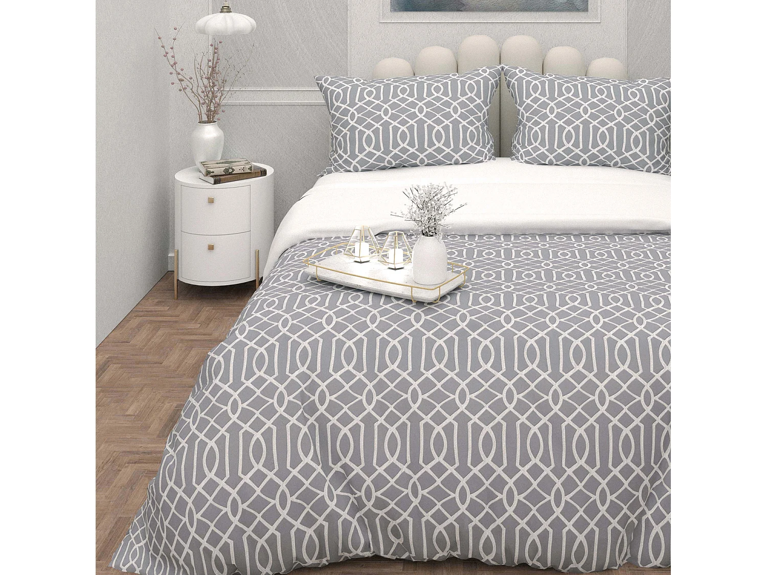 Parure housse de couette 3D microfibre 240x220 cm ANYA gris, par Soleil d'Ocre