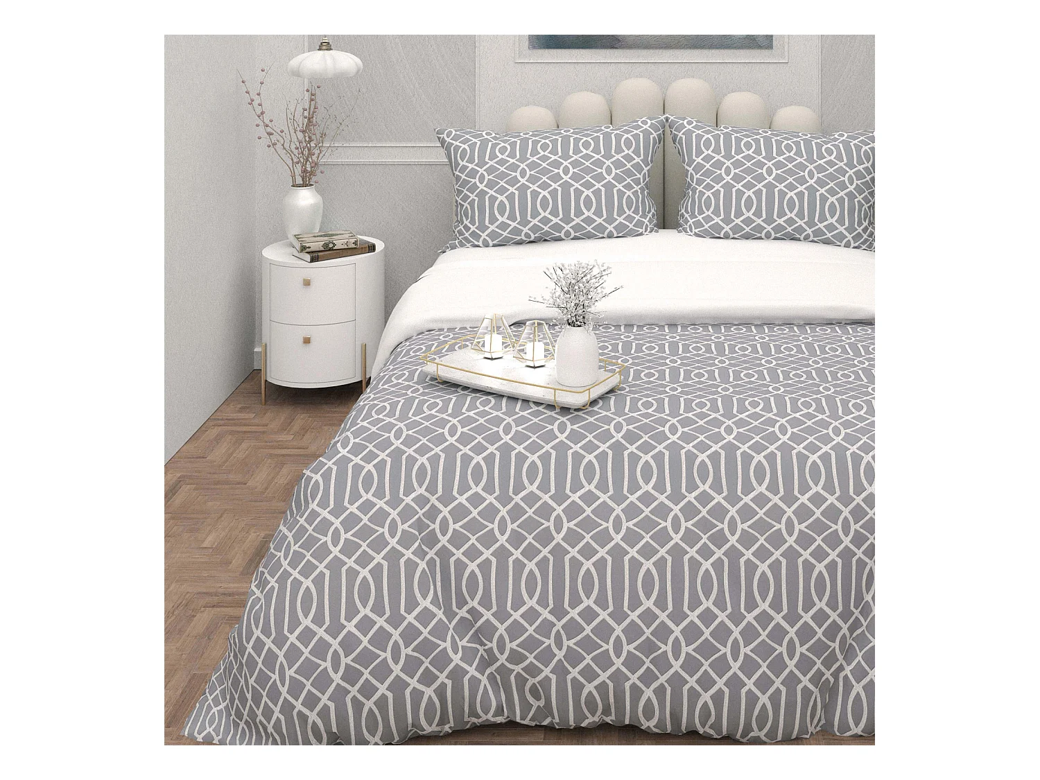Parure housse de couette 3D microfibre 240x220 cm ANYA gris, par Soleil d'Ocre