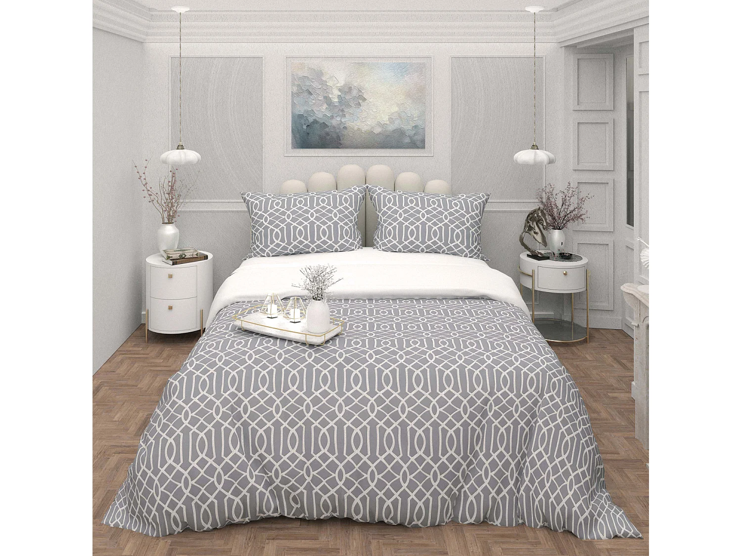 Parure housse de couette 3D microfibre 240x220 cm ANYA gris, par Soleil d'Ocre