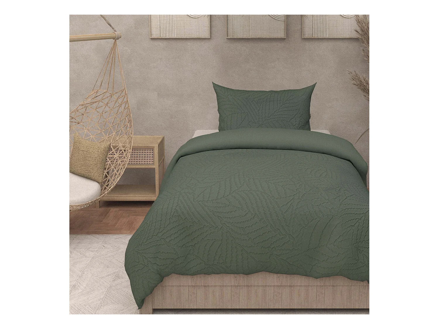 Parure housse de couette 3D microfibre 140x200 cm MAYA kaki, par Soleil d'Ocre