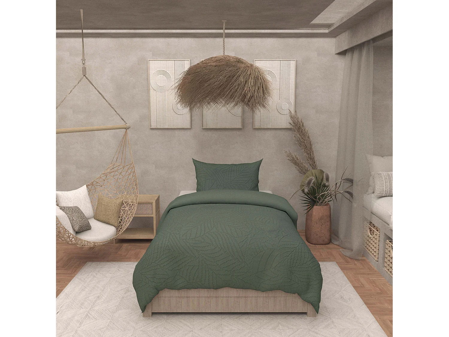 Parure housse de couette 3D microfibre 140x200 cm MAYA kaki, par Soleil d'Ocre