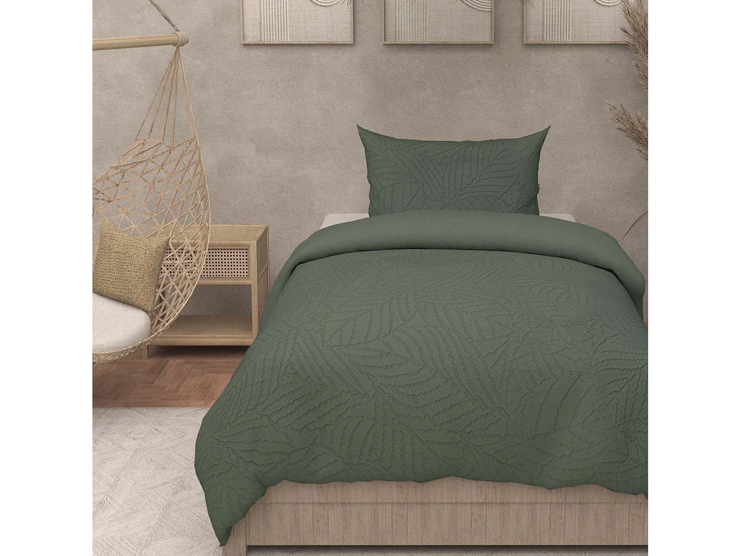 Juego de funda nórdica de microfibra 3D 140x200 cm MAYA caqui, por Soleil d'Ocre