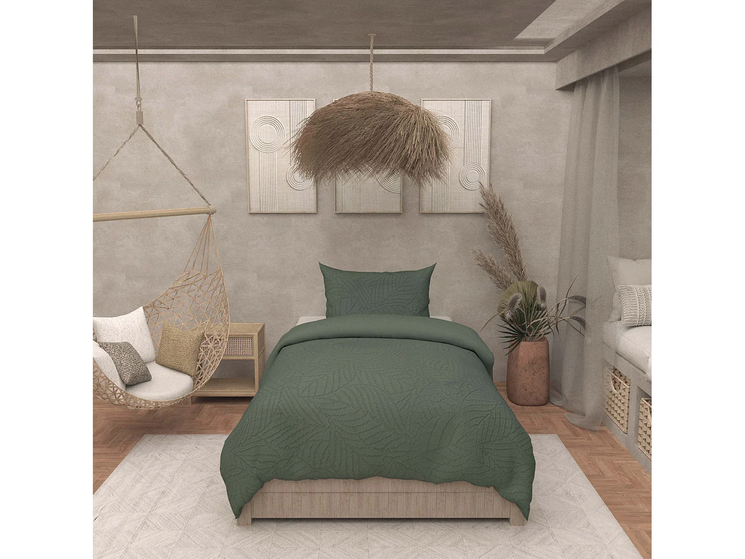 Juego de funda nórdica de microfibra 3D 140x200 cm MAYA caqui, por Soleil d'Ocre