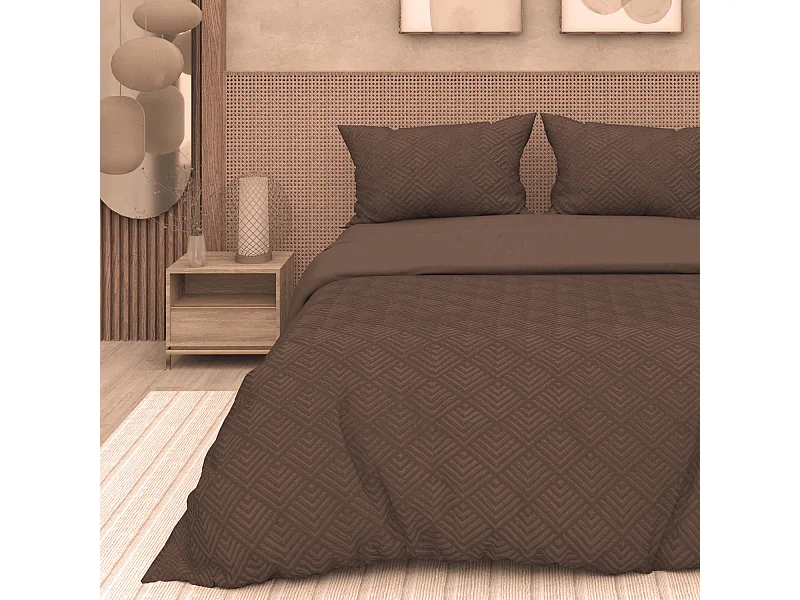 Juego de funda nórdica de microfibra 3D 240x220 cm GAIA marrón, de Soleil d'Ocre