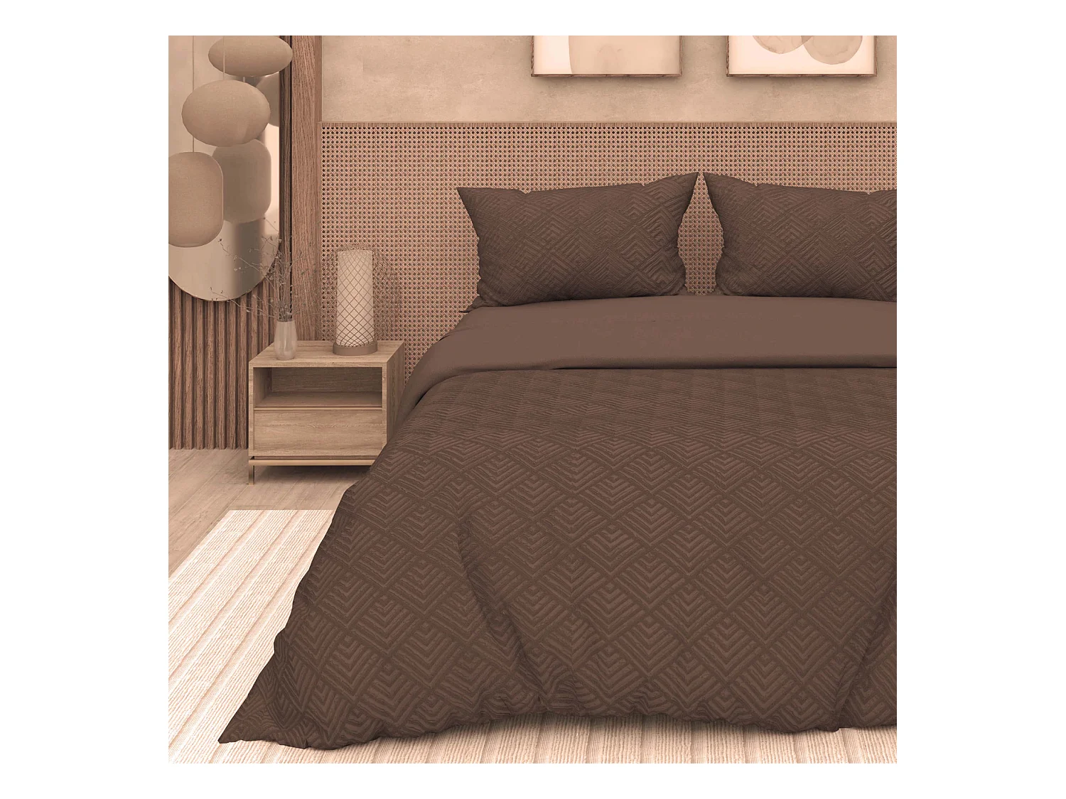 Parure housse de couette 3D microfibre 240x220 cm GAIA brun, par Soleil d'Ocre