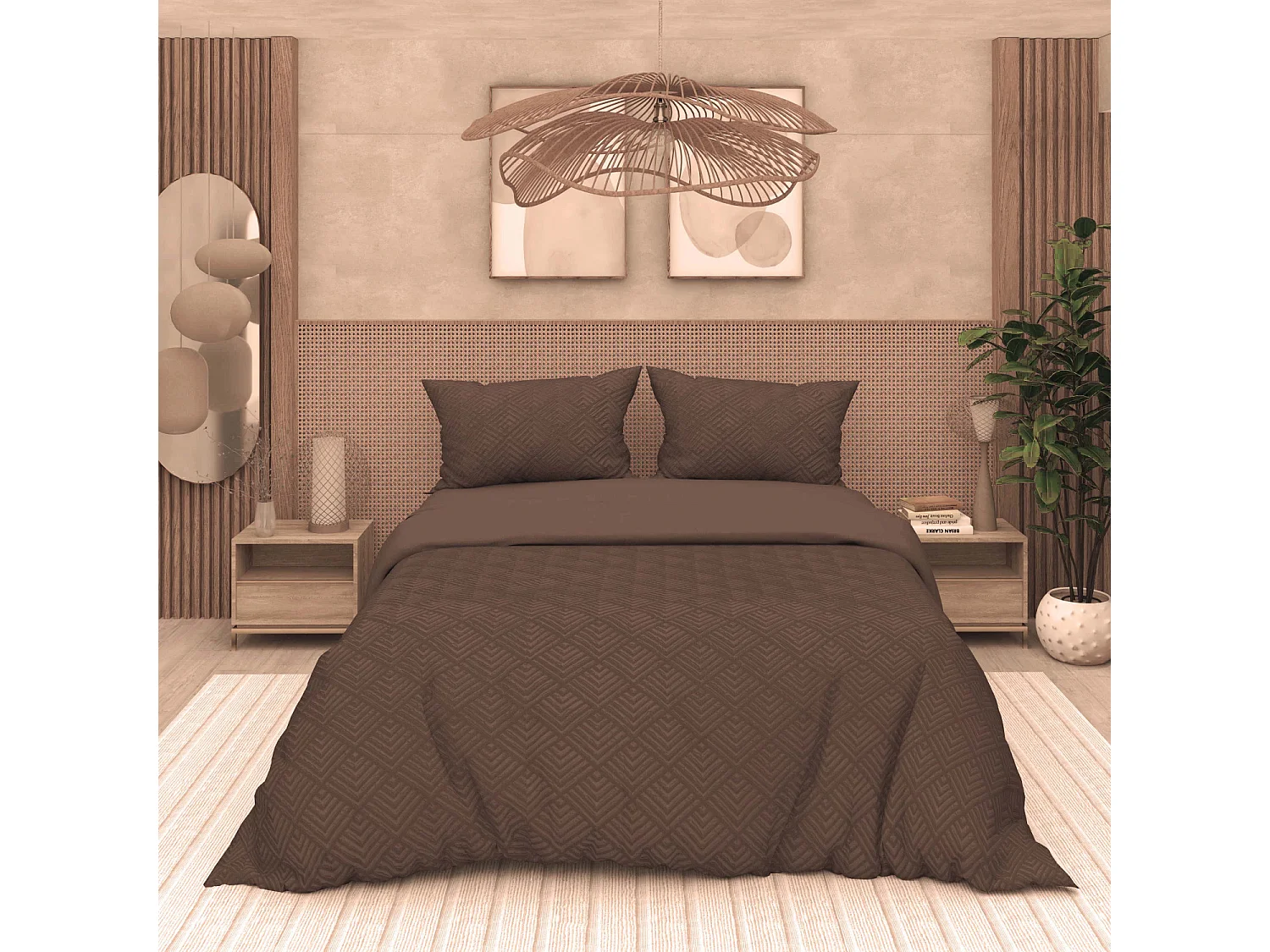 Juego de funda nórdica de microfibra 3D 240x220 cm GAIA marrón, por Soleil d'Ocre