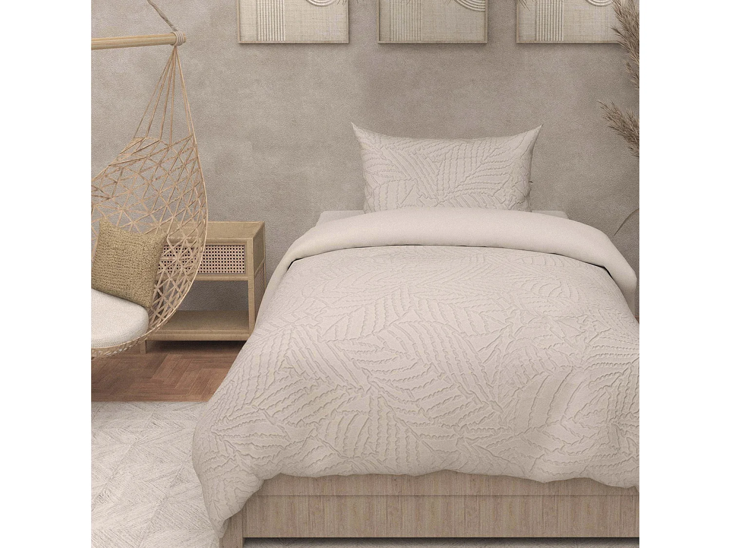 Juego de funda nórdica de microfibra 3D 140x200 cm lino MAYA, por Soleil d'Ocre