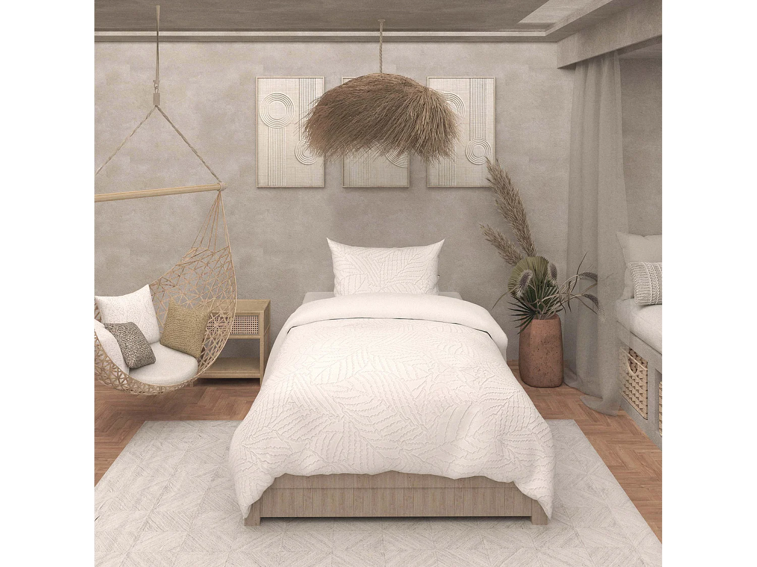 Juego de funda nórdica de microfibra 3D 140x200 cm MAYA blanco, por Soleil d'Ocre