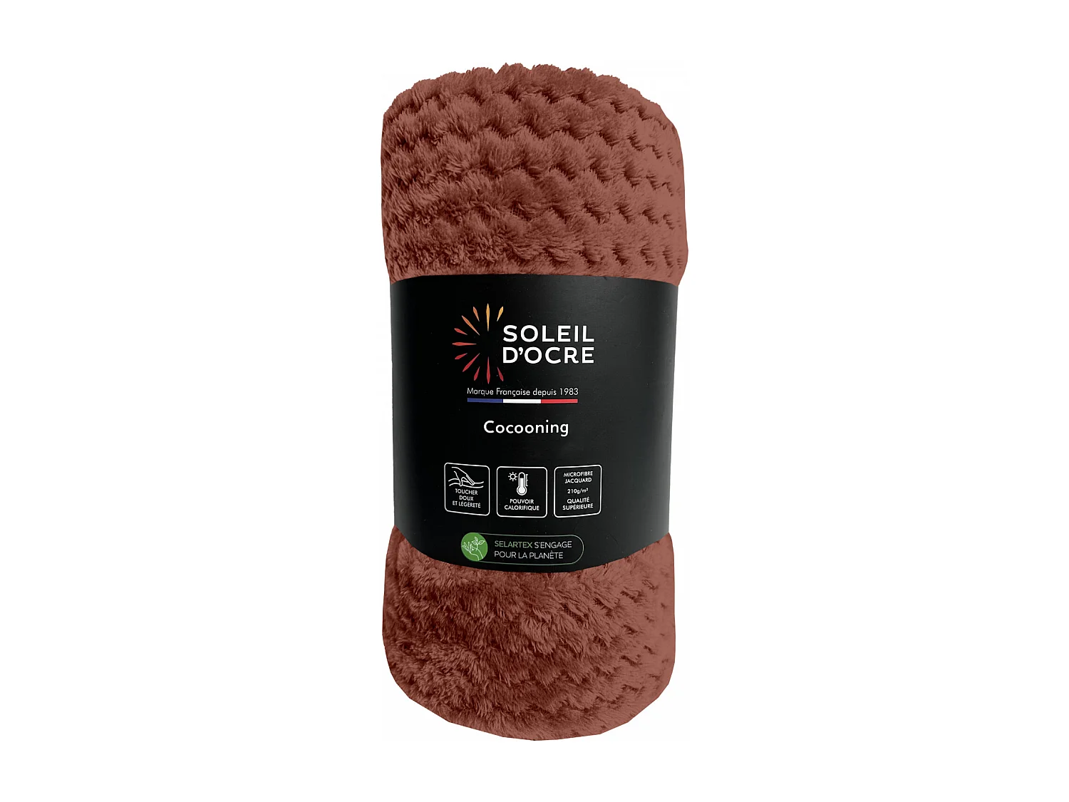 Couverture, plaid 180x220 cm COCOONING brique, par Soleil d'ocre