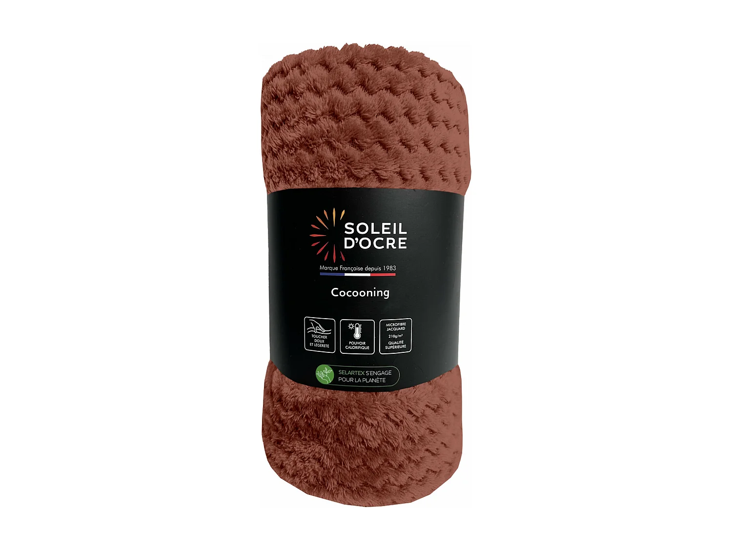 Couverture, plaid 220x240 cm COCOONING brique, par Soleil d'ocre