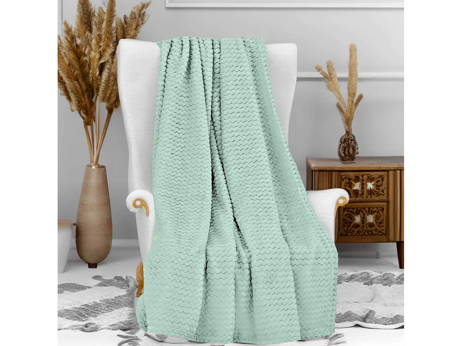 Couverture, plaid 220x240 cm COCOONING vert eau, par Soleil d'ocre