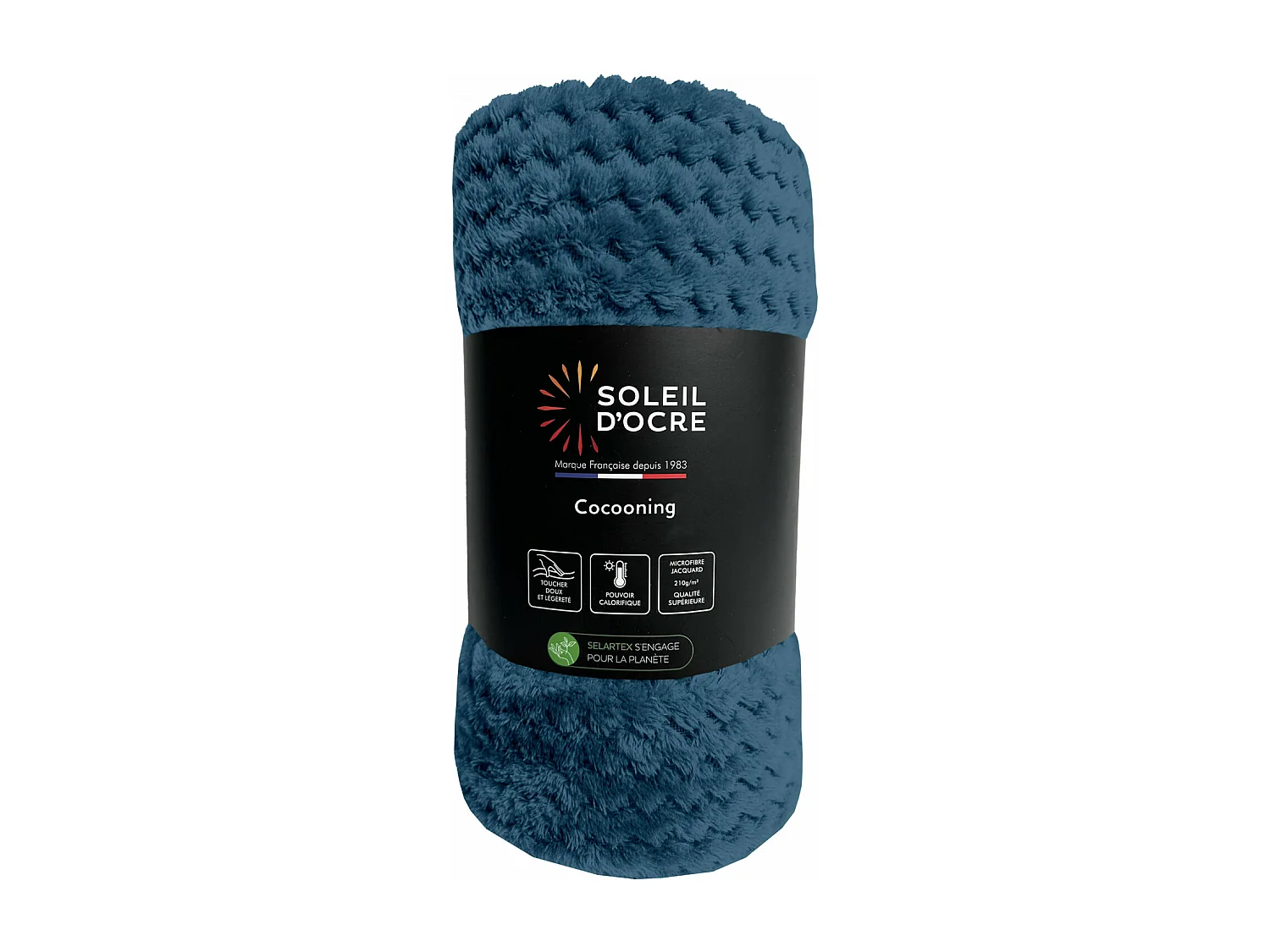 Couverture, plaid 220x240 cm COCOONING bleu canard, par Soleil d'ocre