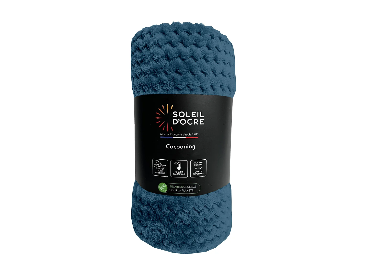 Couverture, plaid 220x240 cm COCOONING bleu canard, par Soleil d'ocre