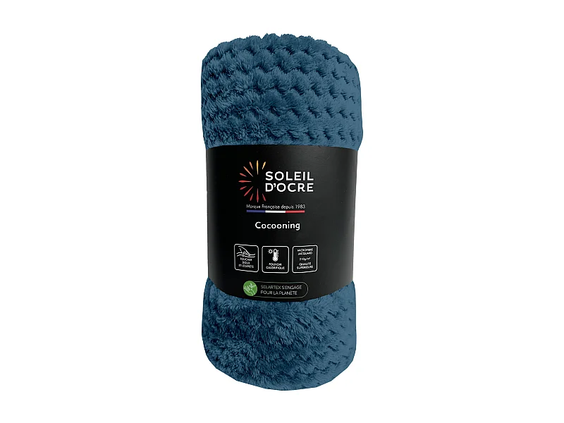 Couverture, plaid 220x240 cm COCOONING bleu canard, par Soleil d'ocre