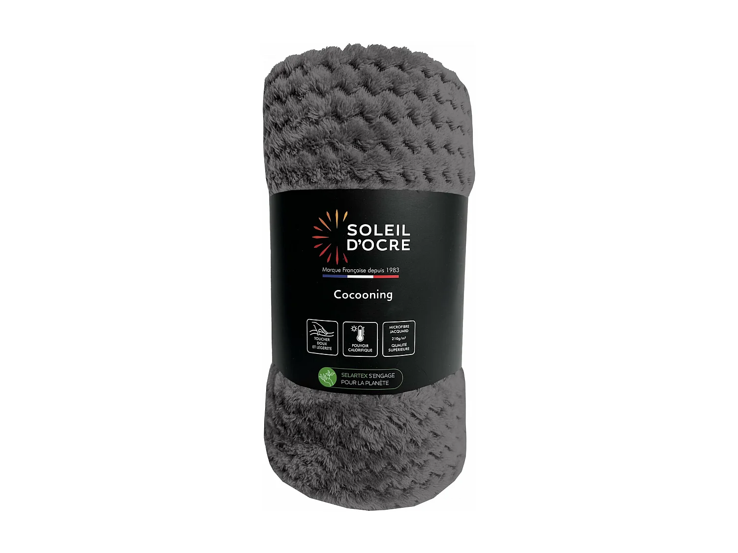 Couverture, plaid 180x220 cm COCOONING gris, par Soleil d'ocre