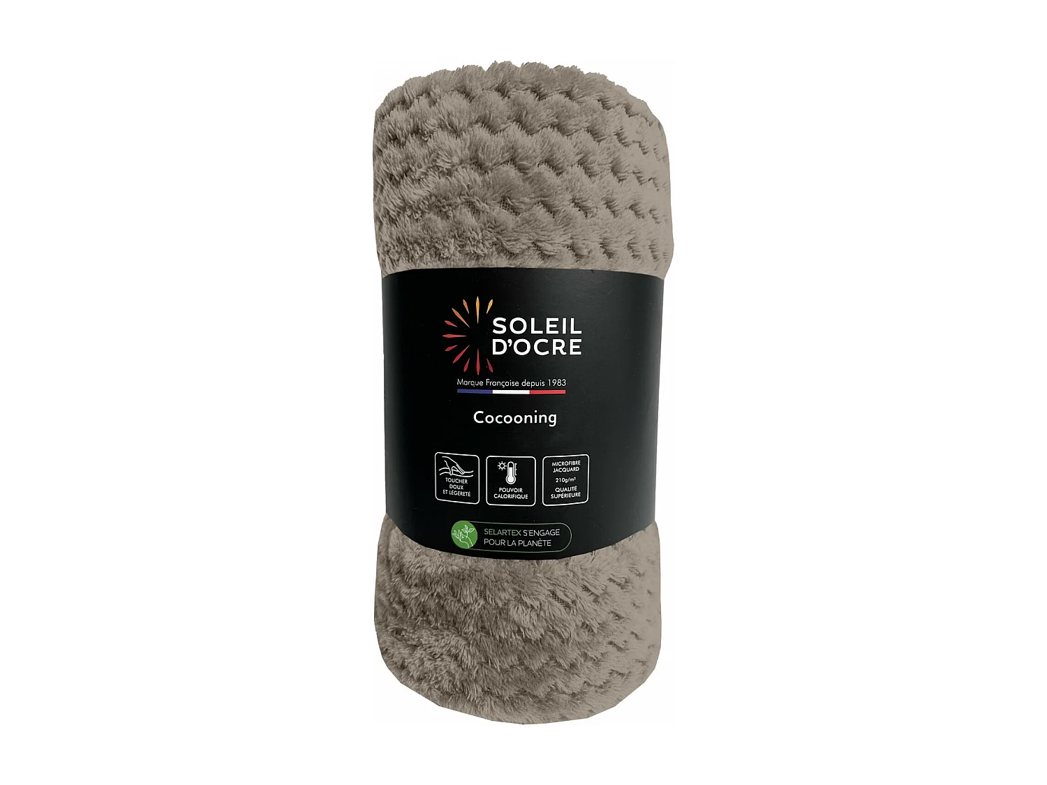 Couverture, plaid 180x220 cm COCOONING taupe, par Soleil d'ocre