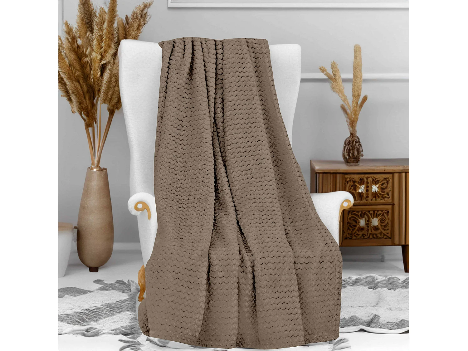 Couverture, plaid 180x220 cm COCOONING taupe, par Soleil d'ocre