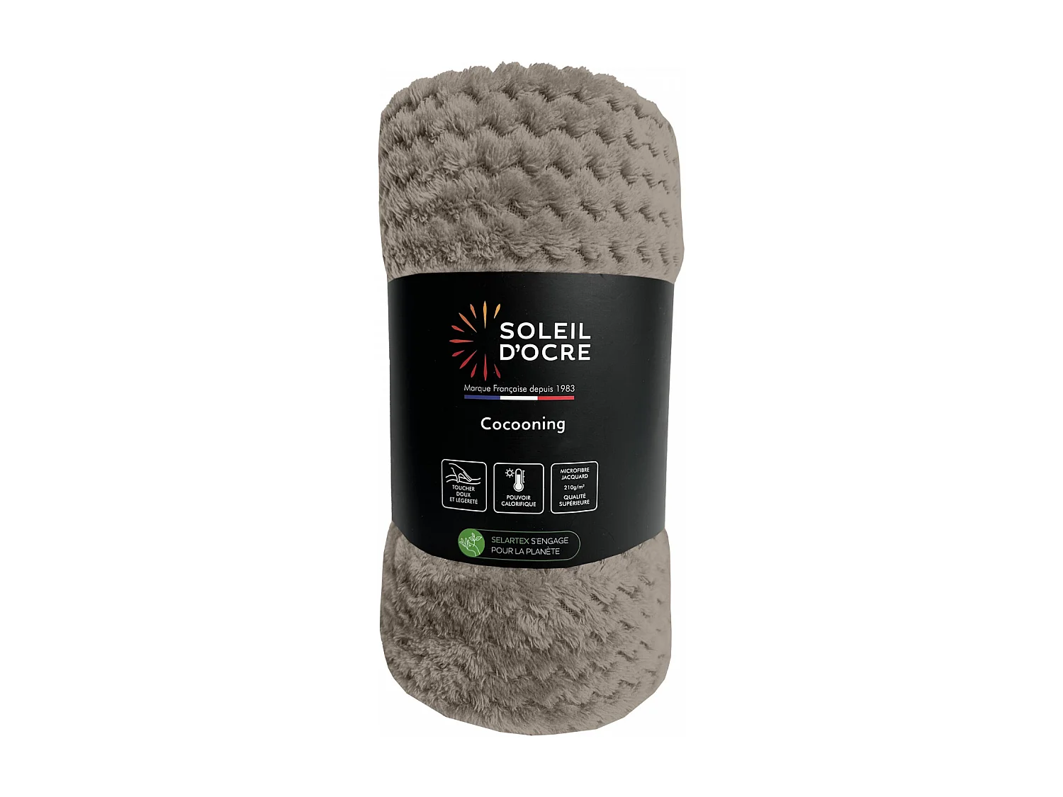 Couverture, plaid 180x220 cm COCOONING taupe, par Soleil d'ocre