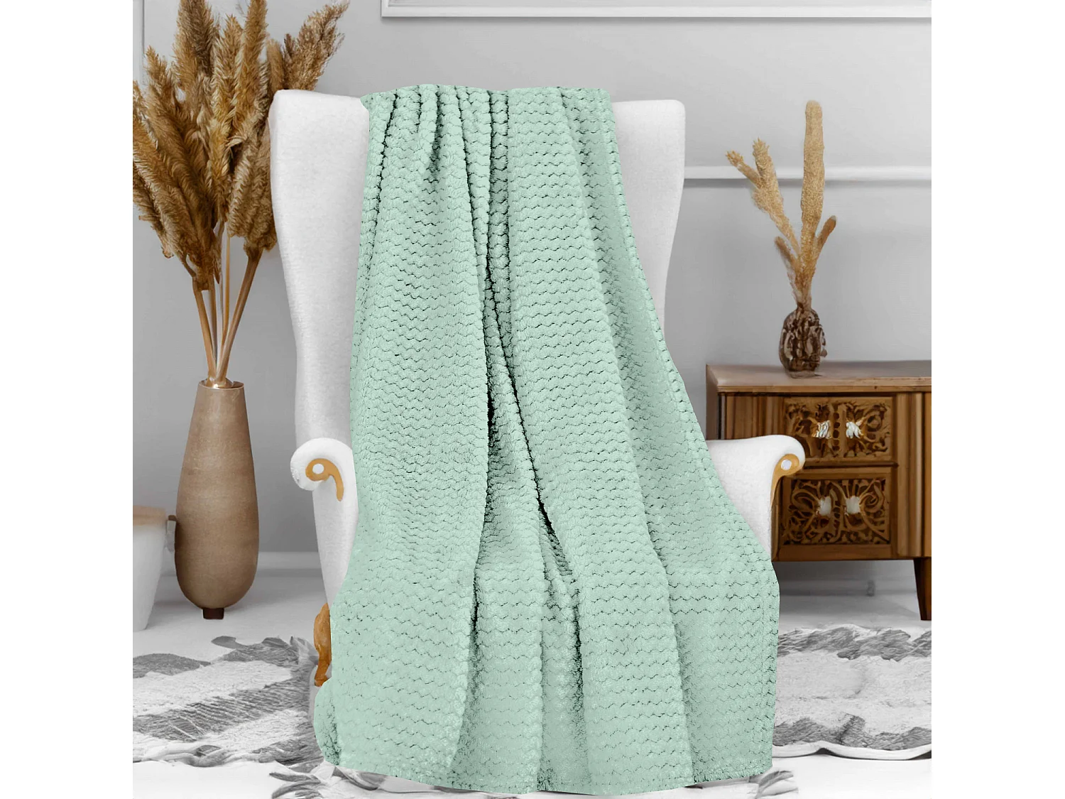 Couverture, plaid 180x220 cm COCOONING vert eau, par Soleil d'ocre